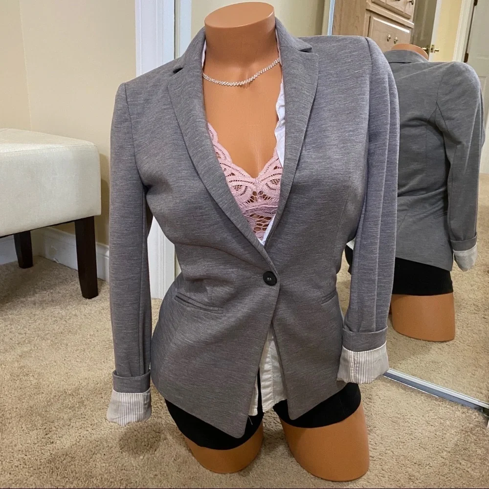 H&M Fitted Blazer Fully Lined Grey Size US 4 - Picture 1 of 6